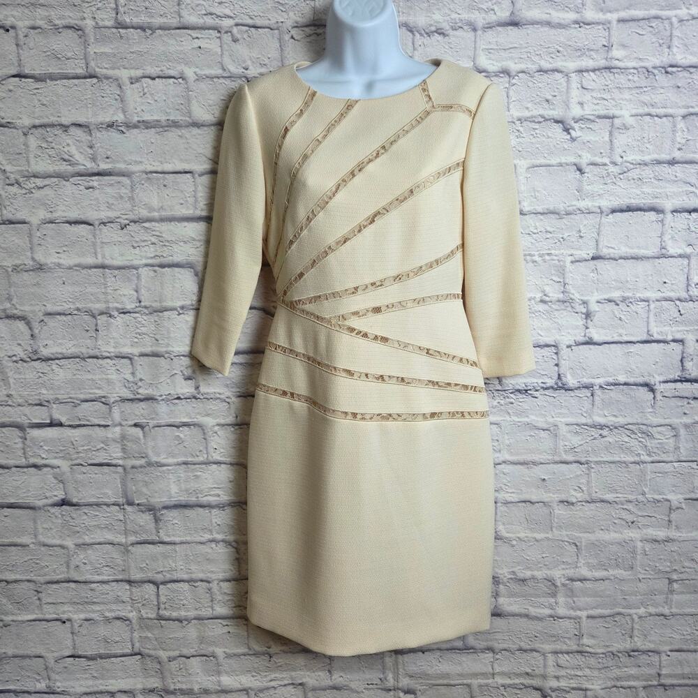 Antonio Melani Size 4 Butter Cream Finian Dress Fitz Floral Embroidered Cocktail